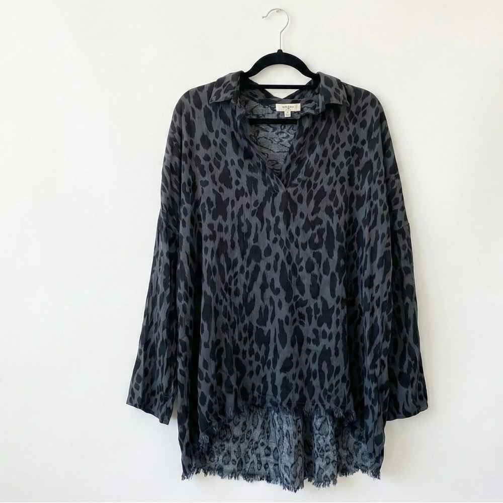 UMGEE 1XL Charcoal Leopard Animal Print Oversized Boho Tunic Top